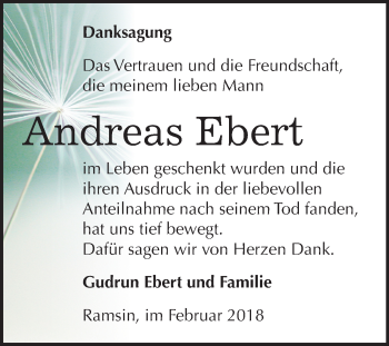 Traueranzeige von Andreas Ebert von Mitteldeutsche Zeitung Bitterfeld