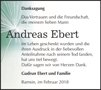 Traueranzeige von Andreas Ebert von WVG - Wochenspiegel Bitterfeld