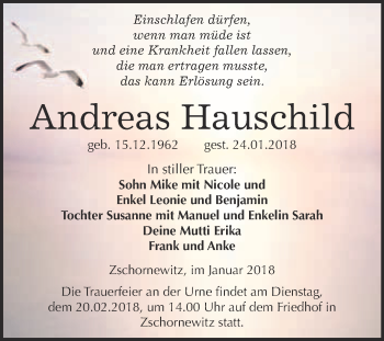 Traueranzeige von Andreas Hauschild von WVG - Wochenspiegel Wittenberg