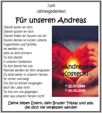 Traueranzeige von Andreas Kostecki von Mitteldeutsche Zeitung Dessau-Roßlau