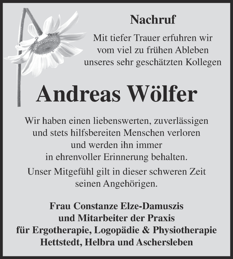  Traueranzeige für Andreas Wölfer vom 10.02.2018 aus Super Sonntag Aschersleben