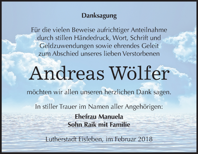  Traueranzeige für Andreas Wölfer vom 24.02.2018 aus Mitteldeutsche Zeitung