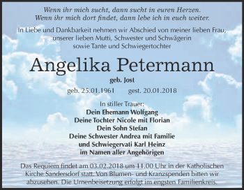Traueranzeige von Angelika Petermann von WVG - Wochenspiegel Bitterfeld
