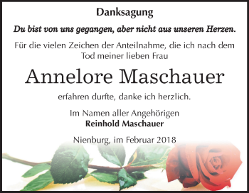 Traueranzeige von Annelore Maschauer von Mitteldeutsche Zeitung Bernburg