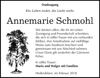 Traueranzeige von Annemarie Schmohl von Mitteldeutsche Zeitung Quedlinburg