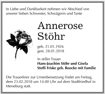 Traueranzeige von Annerose Stöhr von Mitteldeutsche Zeitung Merseburg/Querfurt