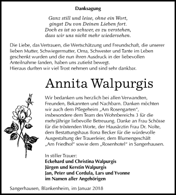 Traueranzeige von Annita Walpurgis von Mitteldeutsche Zeitung