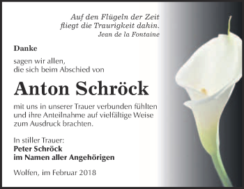 Traueranzeige von Anton Schröck von WVG - Wochenspiegel Bitterfeld