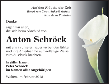 Traueranzeige von Anton Schröck von Mitteldeutsche Zeitung Bitterfeld