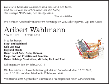 Traueranzeige von Aribert Wahlmann von Mitteldeutsche Zeitung