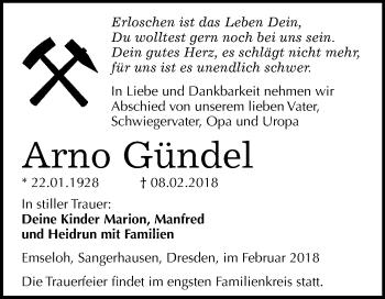 Traueranzeige von Arno Gündel von Mitteldeutsche Zeitung Sangerhausen