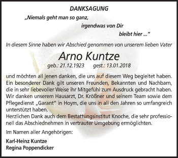 Traueranzeige von Arno Kuntze von Mitteldeutsche Zeitung Aschersleben