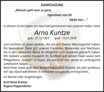 Traueranzeige von Arno Kuntze von Super Sonntag Aschersleben