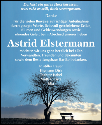 Traueranzeige von Astrid Elstermann von WVG - Wochenspiegel Dessau / Köthen
