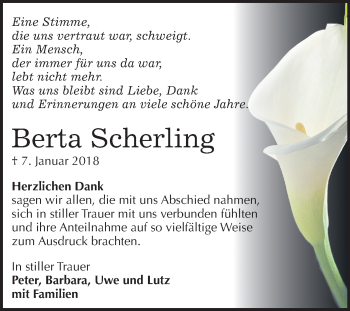 Traueranzeige von Berta Scherling von Mitteldeutsche Zeitung