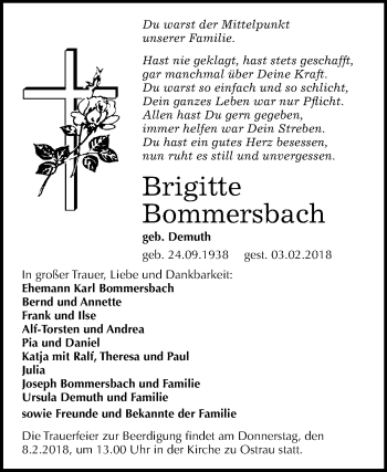 Traueranzeige von Brigitte Bommersbach von Mitteldeutsche Zeitung Halle/Saalkreis