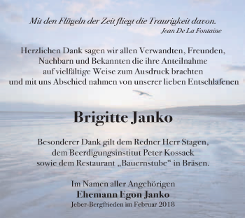 Traueranzeige von Brigitte Janko von Super Sonntag Wittenberg