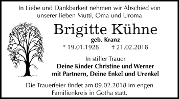 Traueranzeige von Brigitte Kühne von Mitteldeutsche Zeitung Dessau-Roßlau
