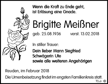 Traueranzeige von Brigitte Meißner von Mitteldeutsche Zeitung Zeitz