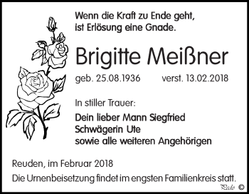 Traueranzeige von Brigitte Meißner von Super Sonntag Zeitz