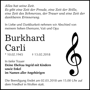 Traueranzeige von Burkhard Carli von Mitteldeutsche Zeitung Bitterfeld