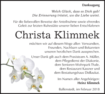Traueranzeige von Christa Klimmek von Mitteldeutsche Zeitung