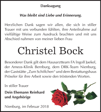 Traueranzeige von Christel Bock von Mitteldeutsche Zeitung Bernburg
