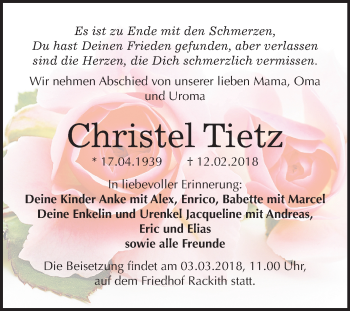 Traueranzeige von Christel Tietz von Mitteldeutsche Zeitung