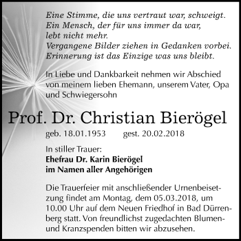 Traueranzeige von Christian Bierögel von Mitteldeutsche Zeitung Merseburg/Querfurt
