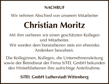 Traueranzeige von Christian Moritz von Super Sonntag Dessau / Köthen