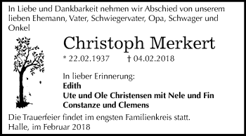 Traueranzeige von Christoph Merkert von Mitteldeutsche Zeitung Halle/Saalkreis