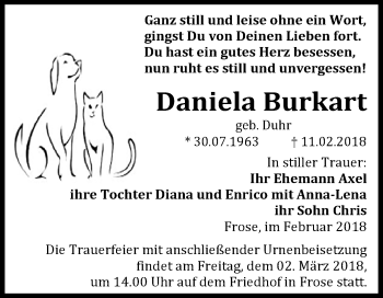 Traueranzeige von Daniela Burkart von Mitteldeutsche Zeitung Aschersleben