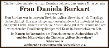 Traueranzeige von Daniela Burkart von Super Sonntag Aschersleben