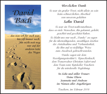 Traueranzeige von David Bach von Mitteldeutsche Zeitung Weißenfels