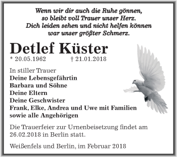 Traueranzeige von Detlef Küster von Mitteldeutsche Zeitung Weißenfels