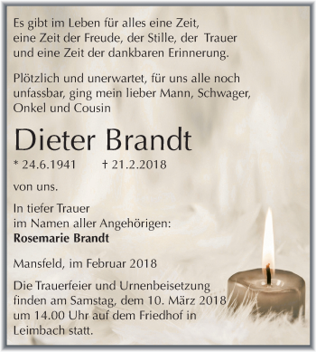 Traueranzeige von Dieter Brandt von Mitteldeutsche Zeitung