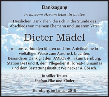Traueranzeige von Dieter Mädel von Mitteldeutsche Zeitung Bernburg