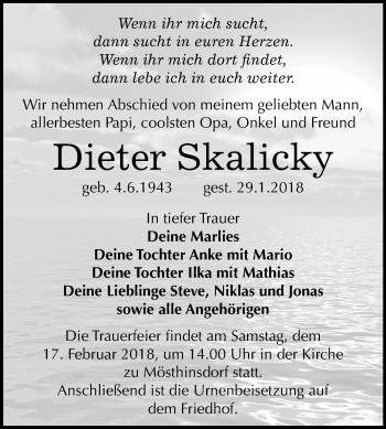 Traueranzeige von Dieter Skalicky von Mitteldeutsche Zeitung Halle/Saalkreis
