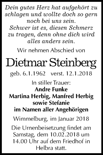 Traueranzeige von Dietmar Steinberg von Mitteldeutsche Zeitung