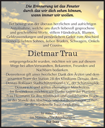 Traueranzeige von Dietmar Trau von Mitteldeutsche Zeitung Dessau-Roßlau