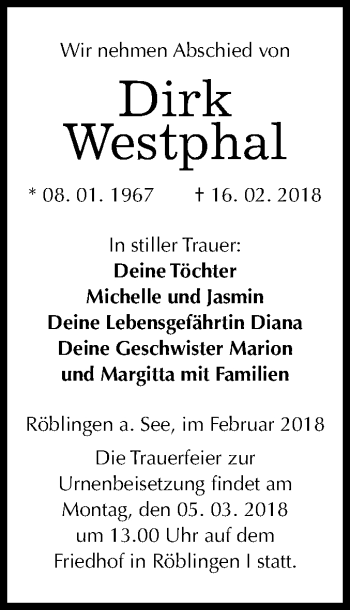 Traueranzeige von Dirk Westphal von Mitteldeutsche Zeitung