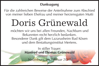 Traueranzeige von Doris Grünewald von Mitteldeutsche Zeitung