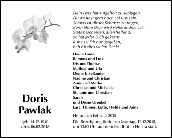 Traueranzeige von Doris Pawlak von Mitteldeutsche Zeitung