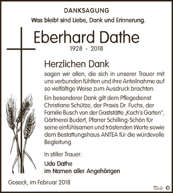 Traueranzeige von Eberhard Dathe von WVG - Wochenspiegel NMB / WSF / ZTZ
