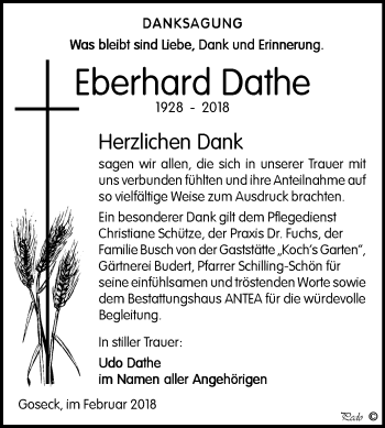 Traueranzeige von Eberhard Dathe von Mitteldeutsche Zeitung Weißenfels