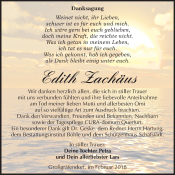 Traueranzeige von Edith Zachäus von Mitteldeutsche Zeitung Merseburg/Querfurt