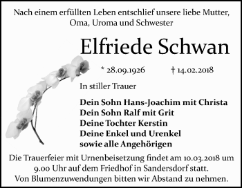 Traueranzeige von Elfriede Schwan von Mitteldeutsche Zeitung Bitterfeld