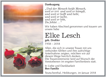 Traueranzeige von Elke Lesch von Mitteldeutsche Zeitung Halle/Saalkreis