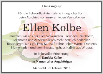 Traueranzeige von Ellen Kolbe von Mitteldeutsche Zeitung