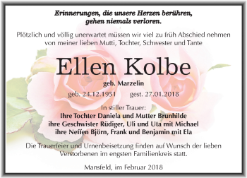 Traueranzeige von Ellen Kolbe von Mitteldeutsche Zeitung